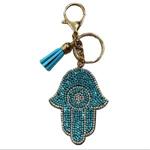 Aqua Hasma Bling Rhinestone & Tassle Keychain